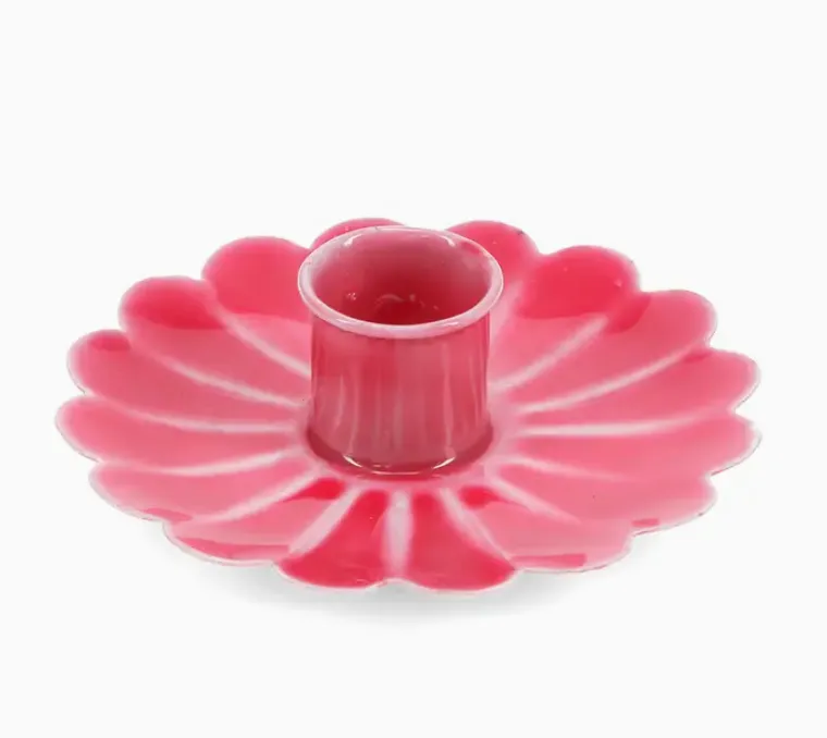 Bougeoir en émail - Rose vif