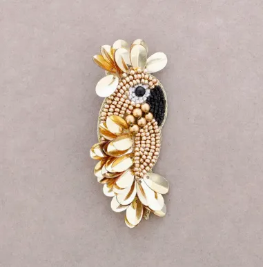 Broche - Perroquet Noir Doré