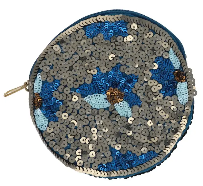 Porte-monnaie rond à Sequins fleurs - Mariage Indien