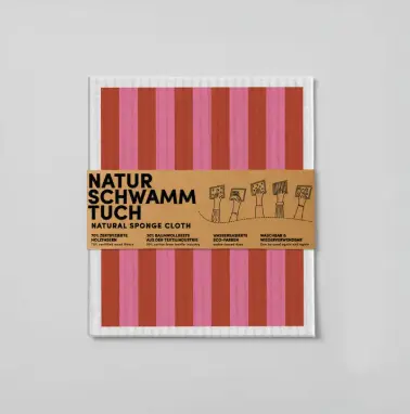 [Naturbedacht] éponge naturel - ligne rose et rouge
