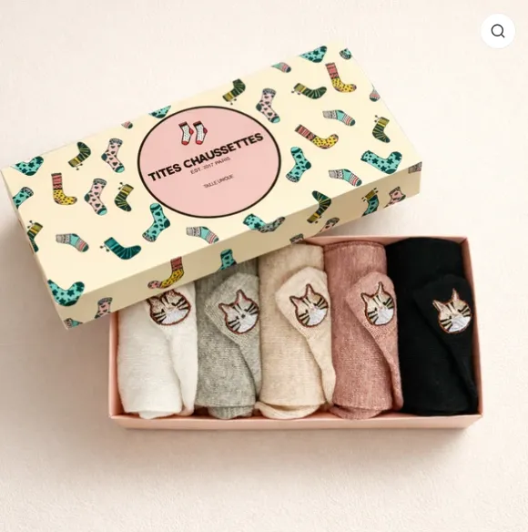 Lot de 5 Chaussettes Languette Chat Moustache